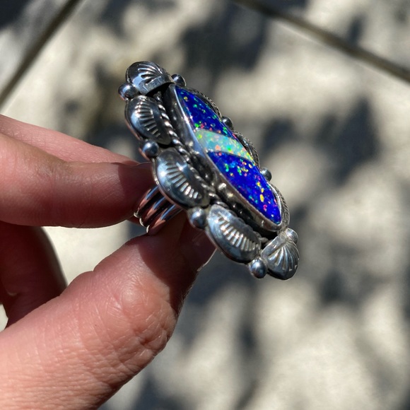Intarsia Synthetic Opal and Sterling Silver Ring - 6.25 - Picture 3 of 3